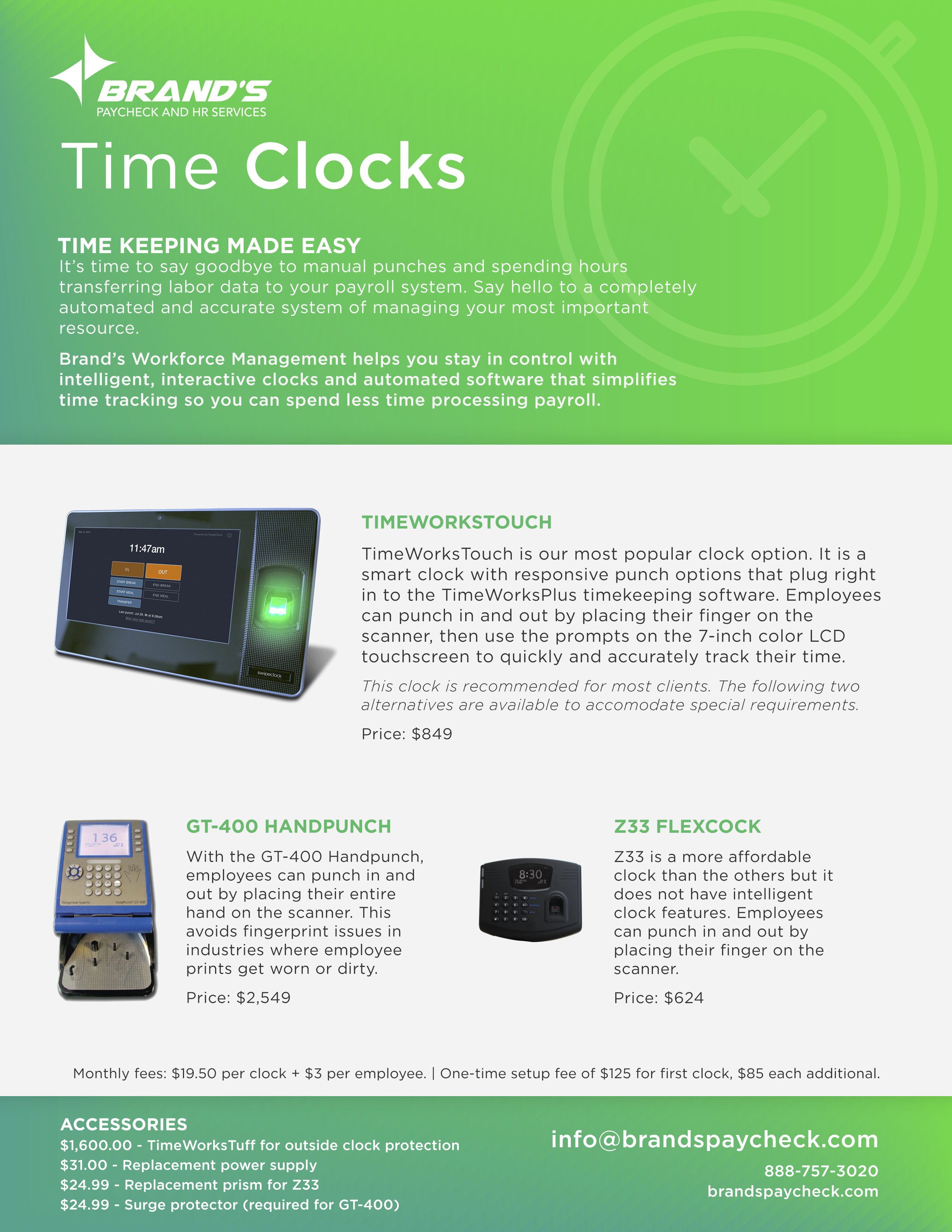 Clock models Brand's Paycheck & HR Services Online Support Channel